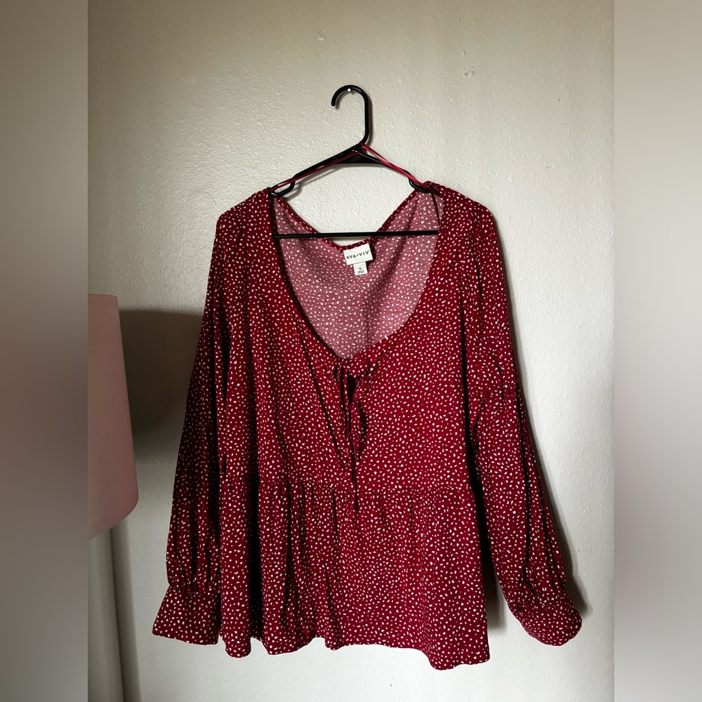 Ava & Viv | Front Tie Peplum Blouse
